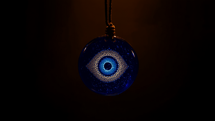 Blaues Nazar-Amulett im Kerzenlicht – Schutzritual gegen den bösen Blick