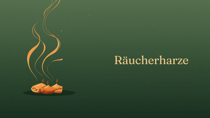 Räucherharze – goldene Harzstücke mit aufsteigendem Rauch auf dunkelgrünem Hintergrund, Temple of Desire Blog-Header
