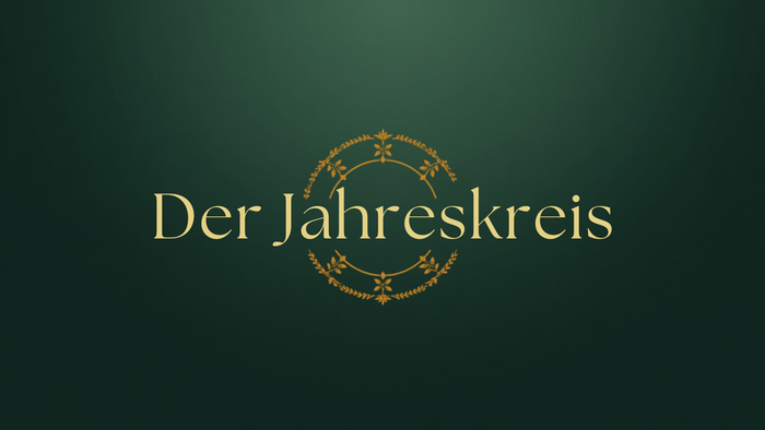Der Jahreskreis – goldenes Sonnenrad-Ornament auf dunkelgrünem Grund, Titelbild des Jahreskreis-Guides