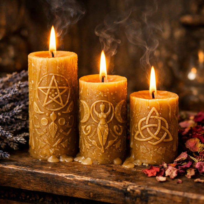 Ritualkerzen Bedeutung – brennende Bienenwachskerzen auf Altar