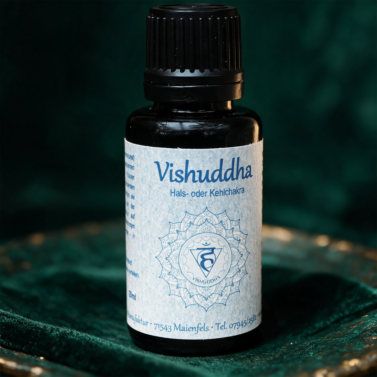 Detailansicht des Etiketts vom Vishuddha Chakraöl