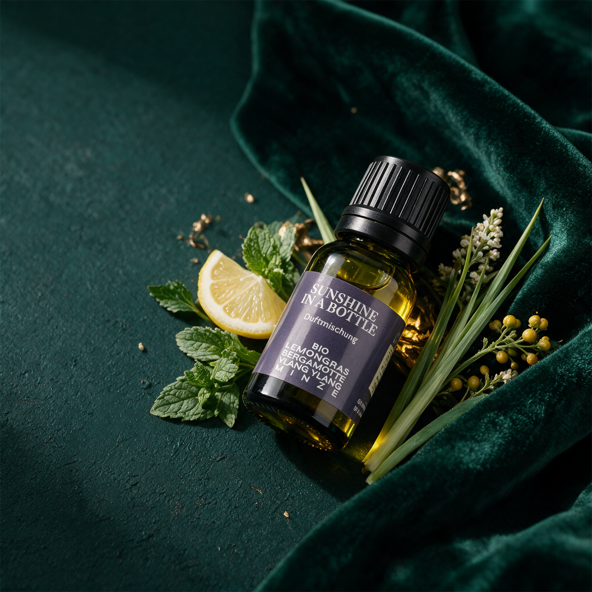 10-ml-Fläschchen der Bio-Duftmischung, Etikett in Detailansicht