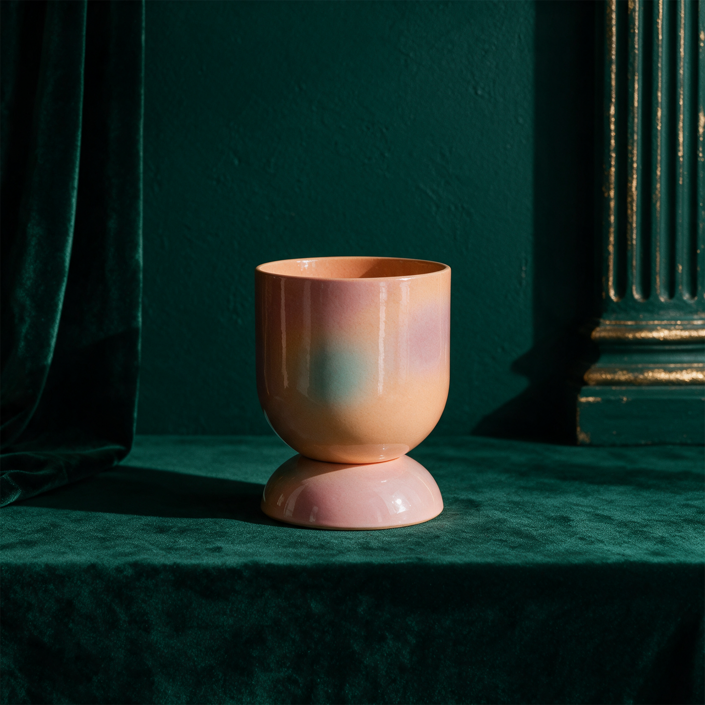 EUPHORIA LARGE POT AND SAUCER – Produktansicht vor tiefem Smaragdgrün