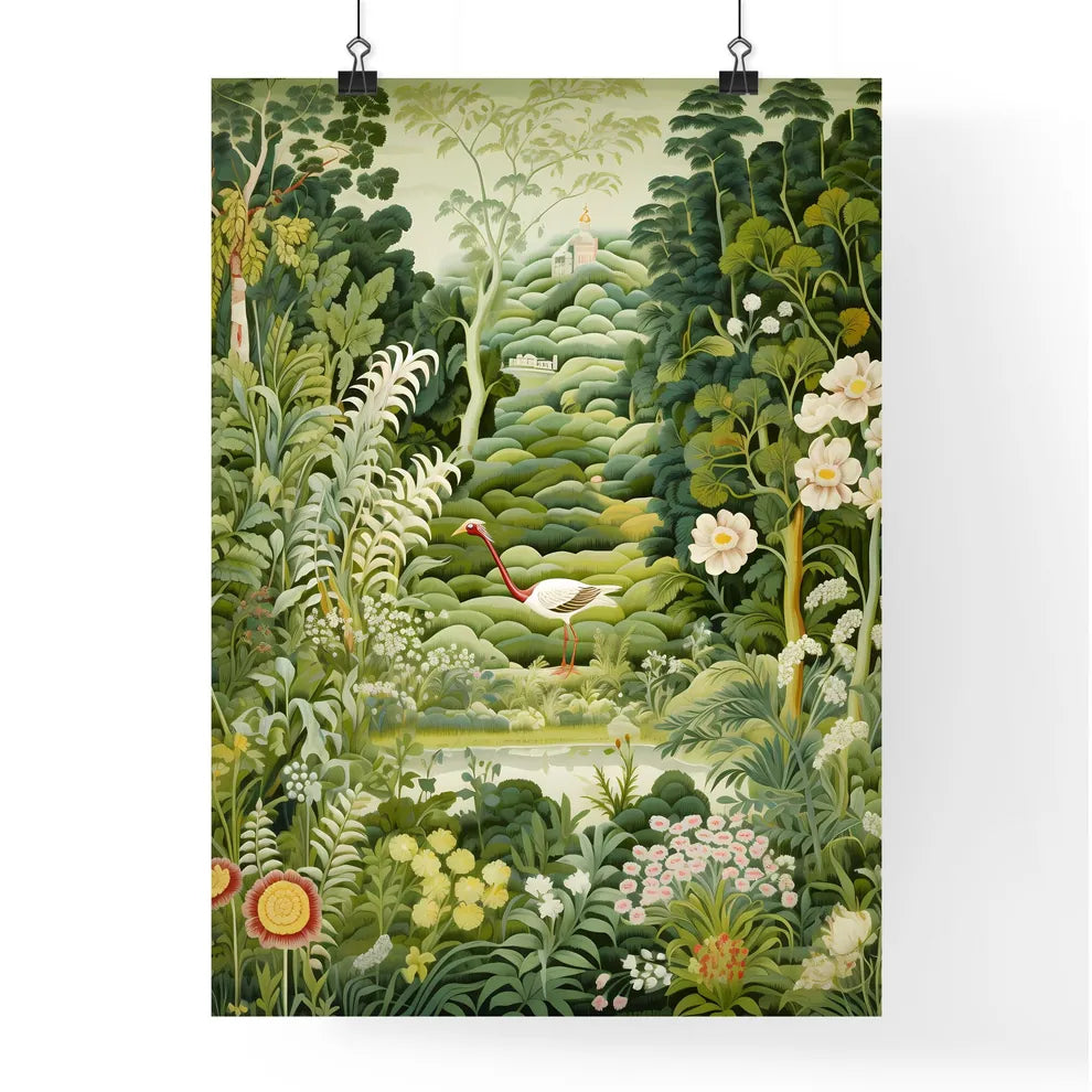 Grüner-Wandteppich-Kunstdruck gerahmt an der Wand