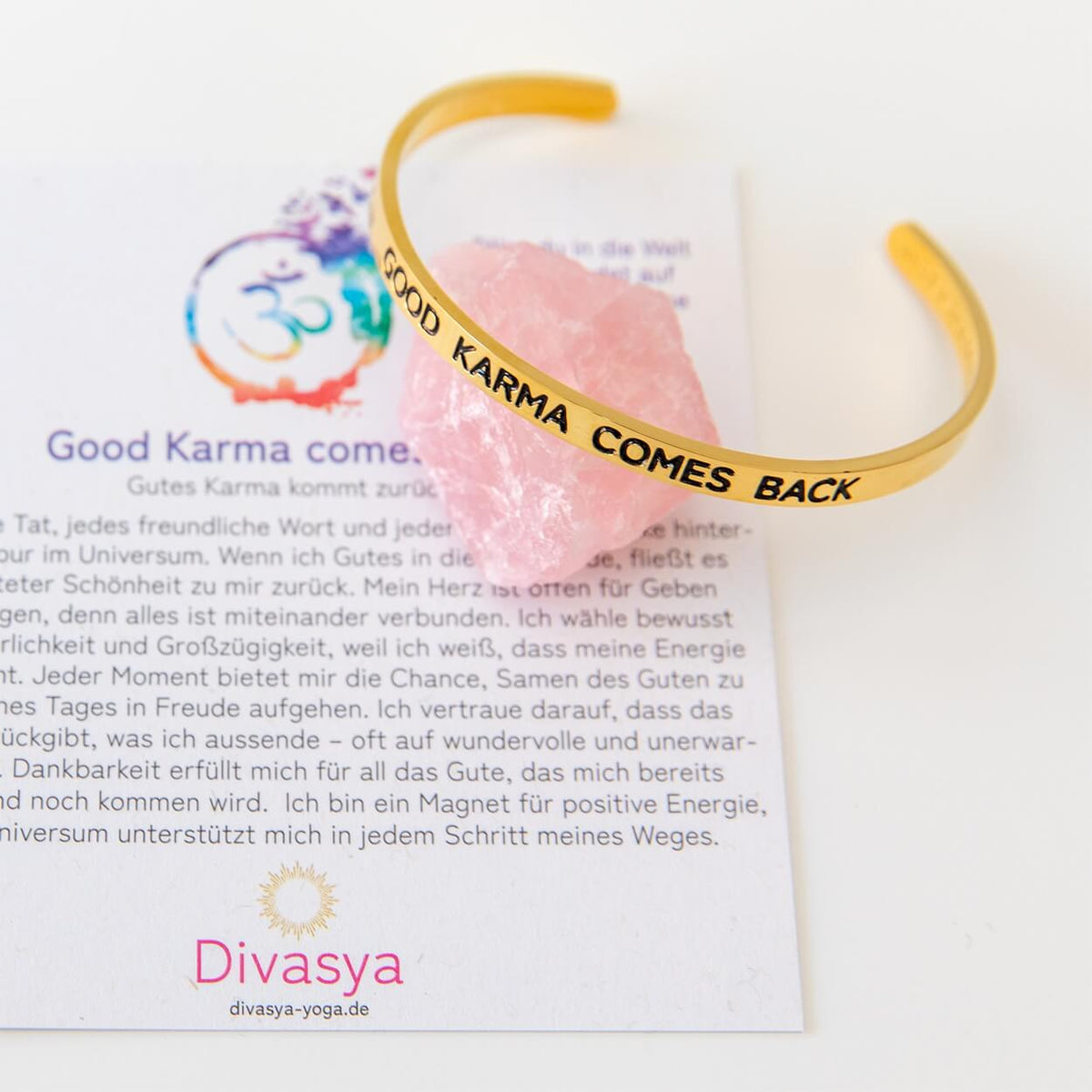 Karma-Armreif „Good Karma comes back“ | vergoldeter Edelstahl mit Gravur