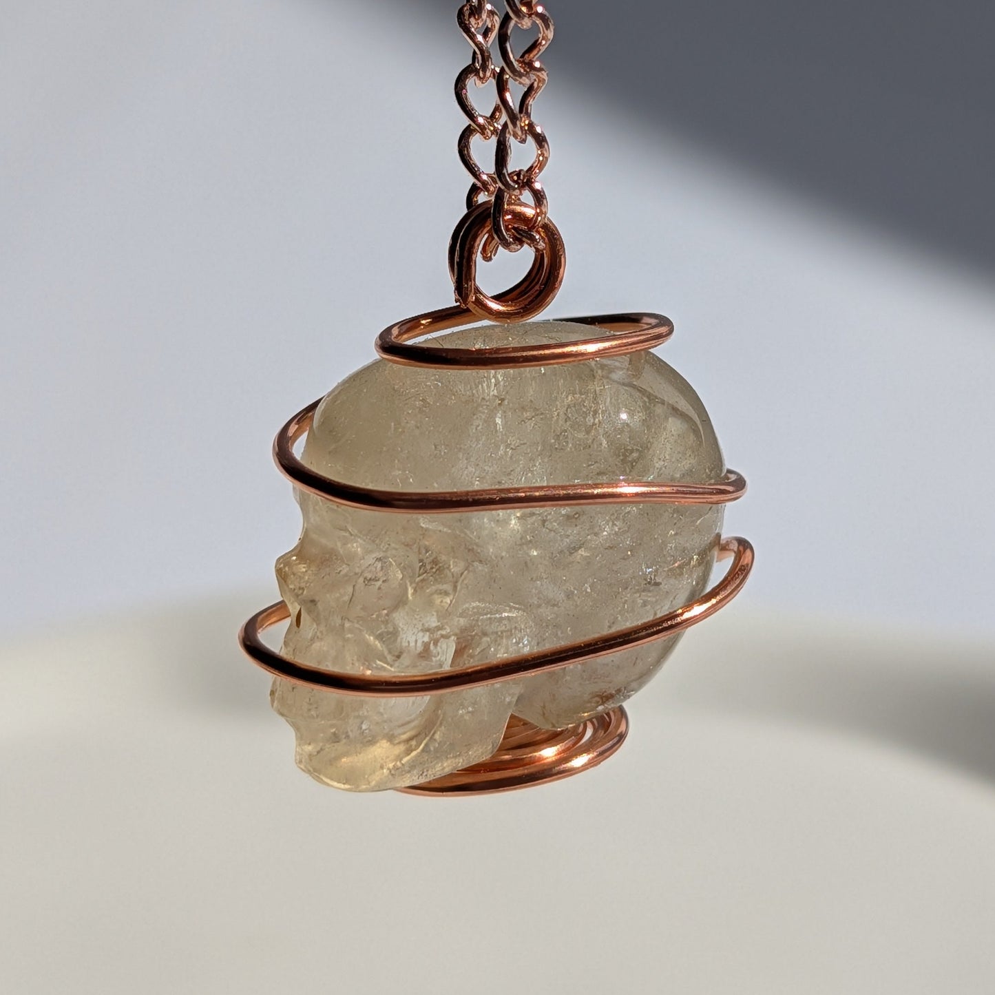 Bergkristall Schädel Halskette | Kupfer | Handarbeit