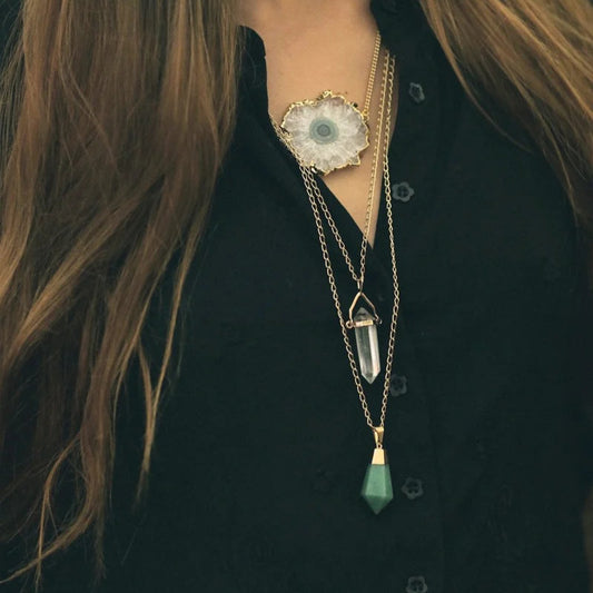 Crystal and Sage Bergkristallpendel Halskette vergoldet.