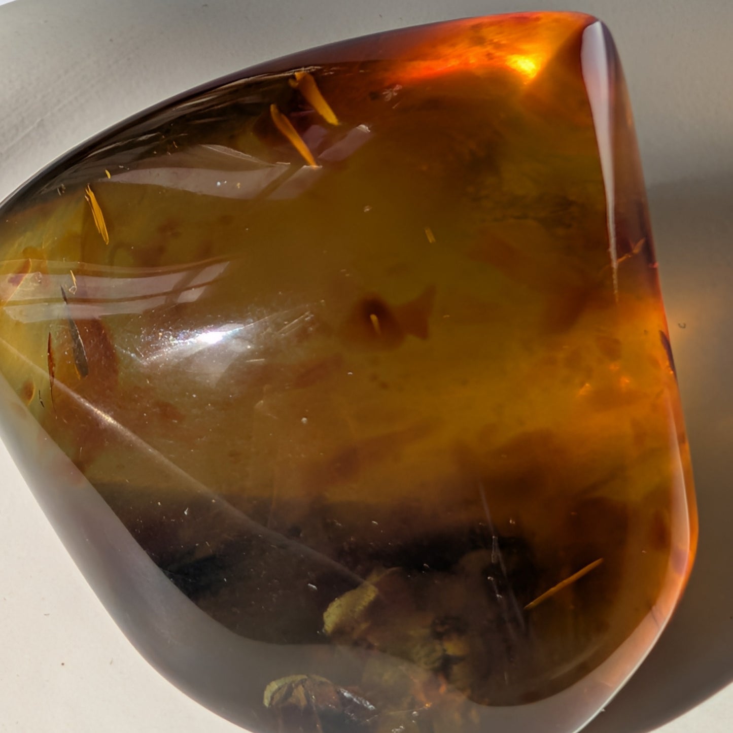 Einzigartiger Bicolor-Bernstein 'Der goldene Schatten' mit mystischen, nebelartigen inneren Strukturen, die an eingefangenen Rauch erinnern.