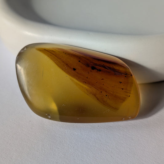 Einzigartiger Bicolor-Bernstein 'Die Träne der Sonne' mit malerischen, nebelartigen inneren Strukturen, die an eingefangenen Rauch erinnern.