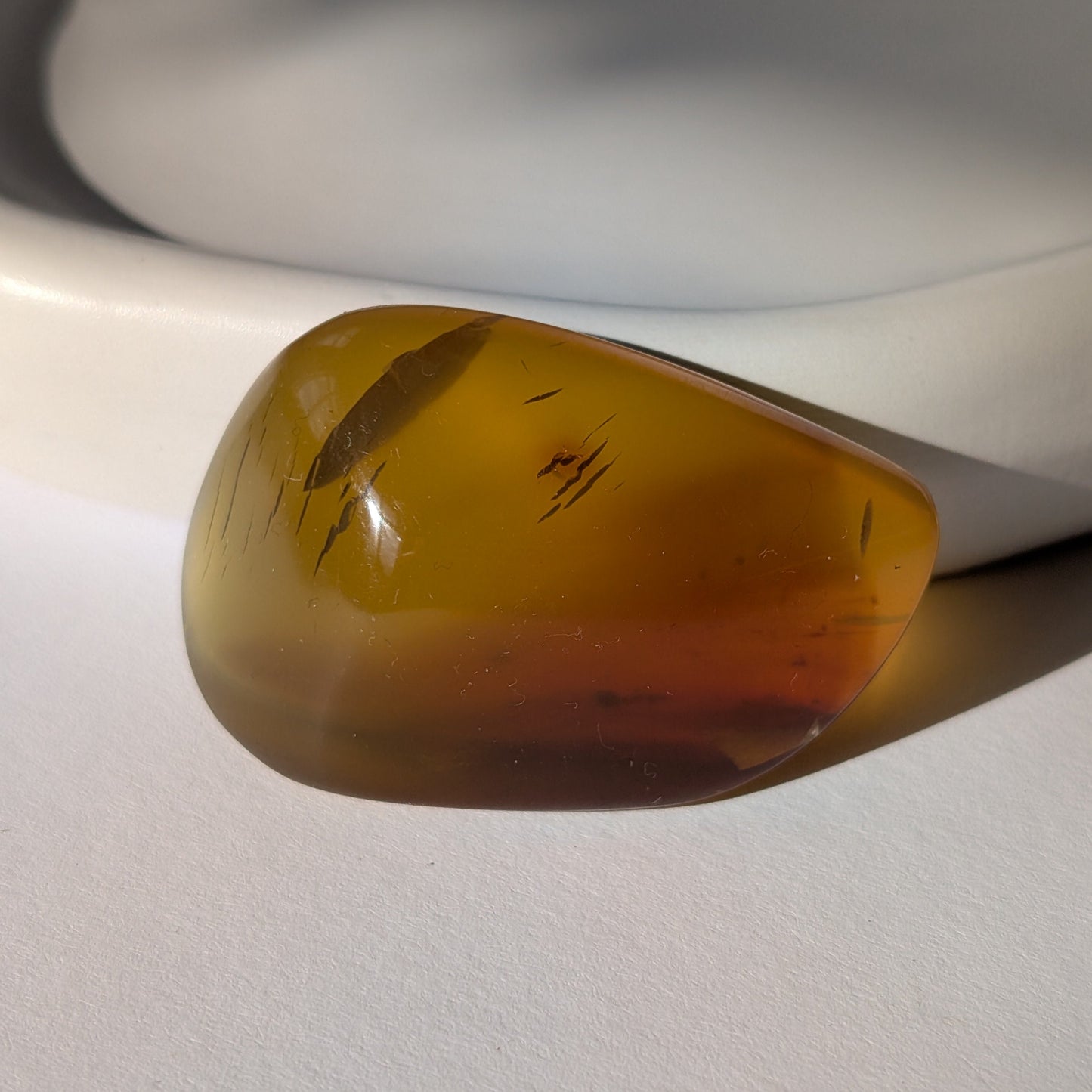 Einzigartiger Bicolor-Bernstein 'Die Träne der Sonne' mit malerischen, nebelartigen inneren Strukturen, die an eingefangenen Rauch erinnern.