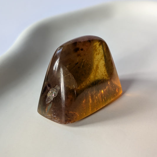 Einzigartiger Bicolor-Bernstein 'Die Träne der Sonne' mit nebelartigen inneren Strukturen und einem silbrigen Lufteinschluss.