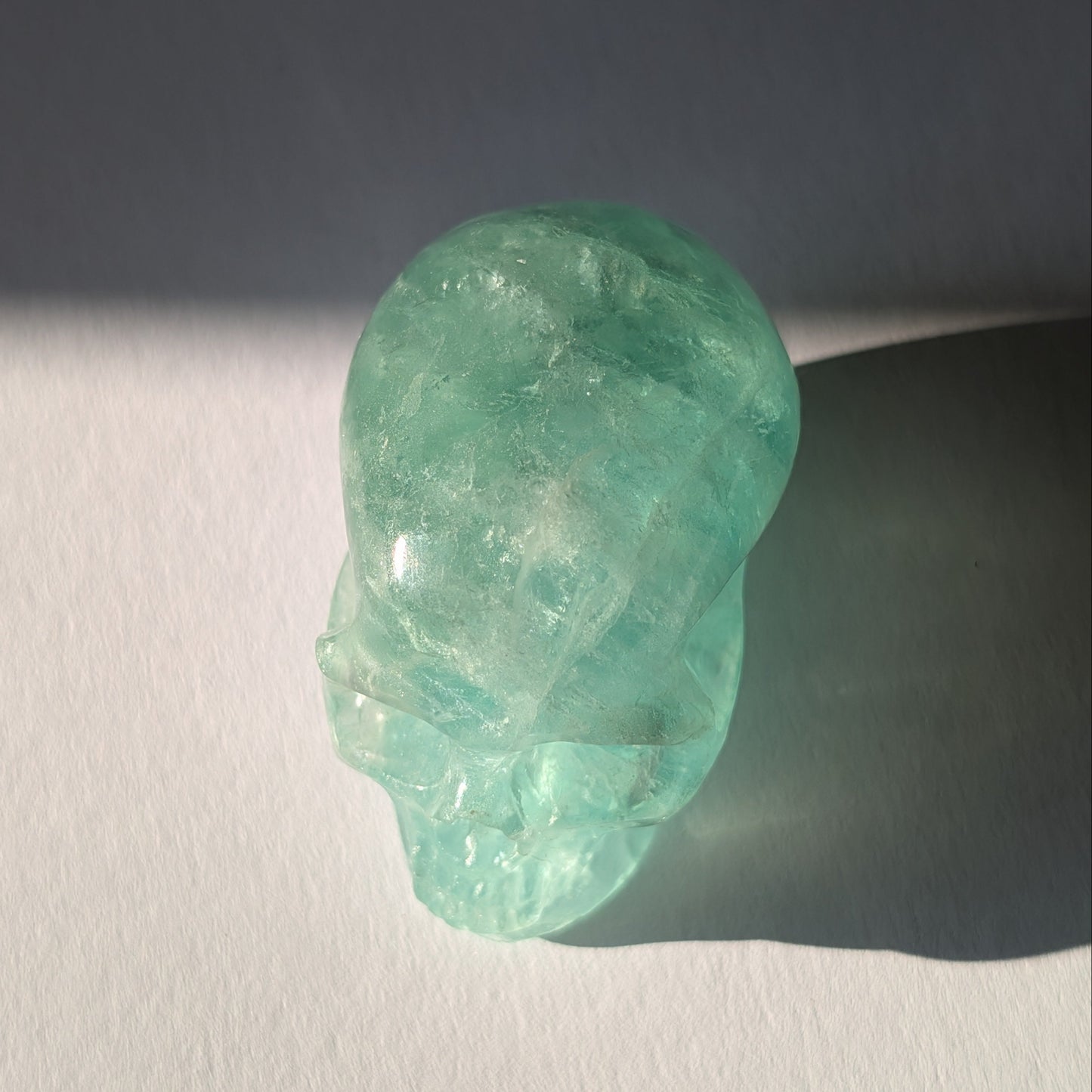 Grüner transparenter Kristallschädel Zul Fluorit 105g