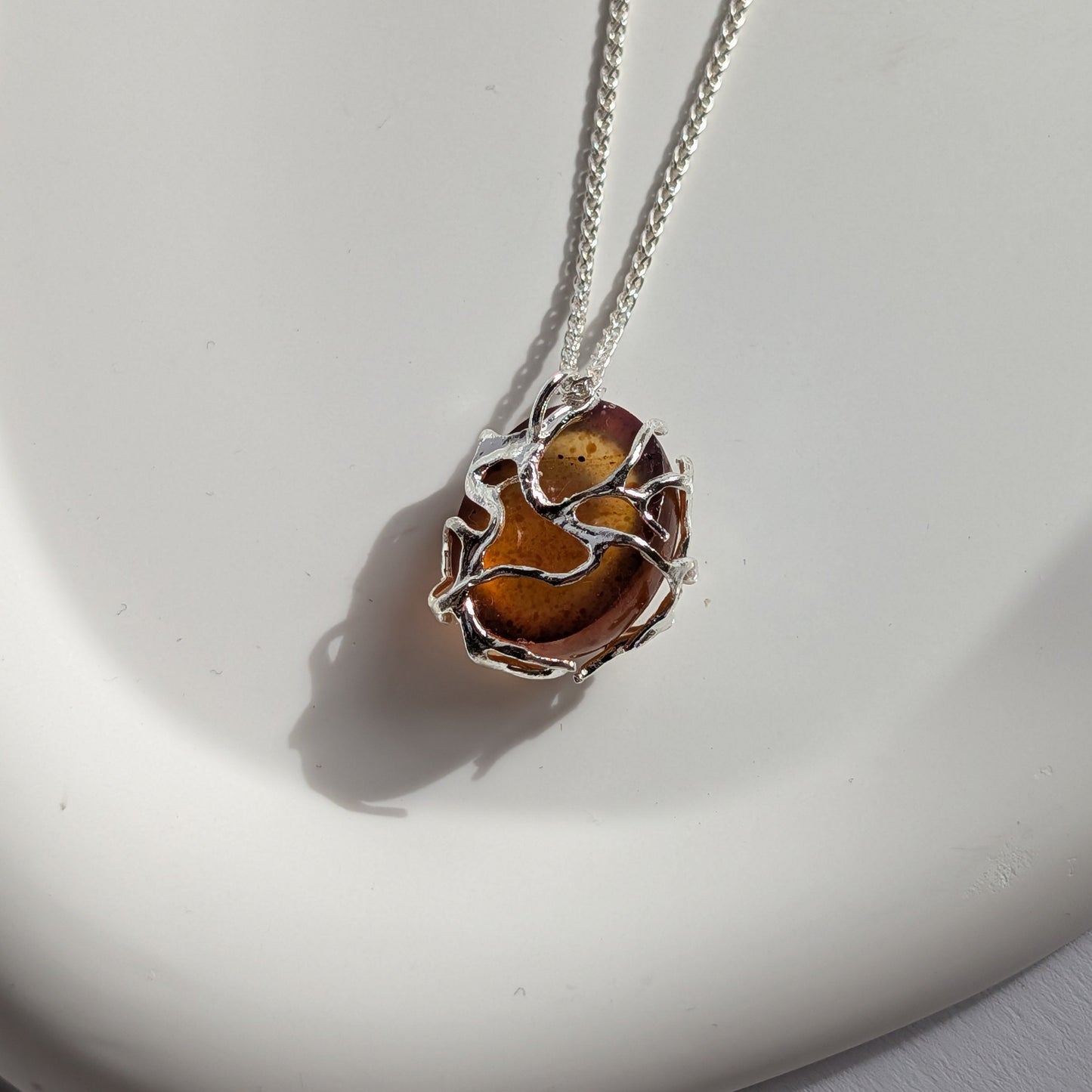 Karibischer Bernstein Halskette | Echtes Silber | Unikat