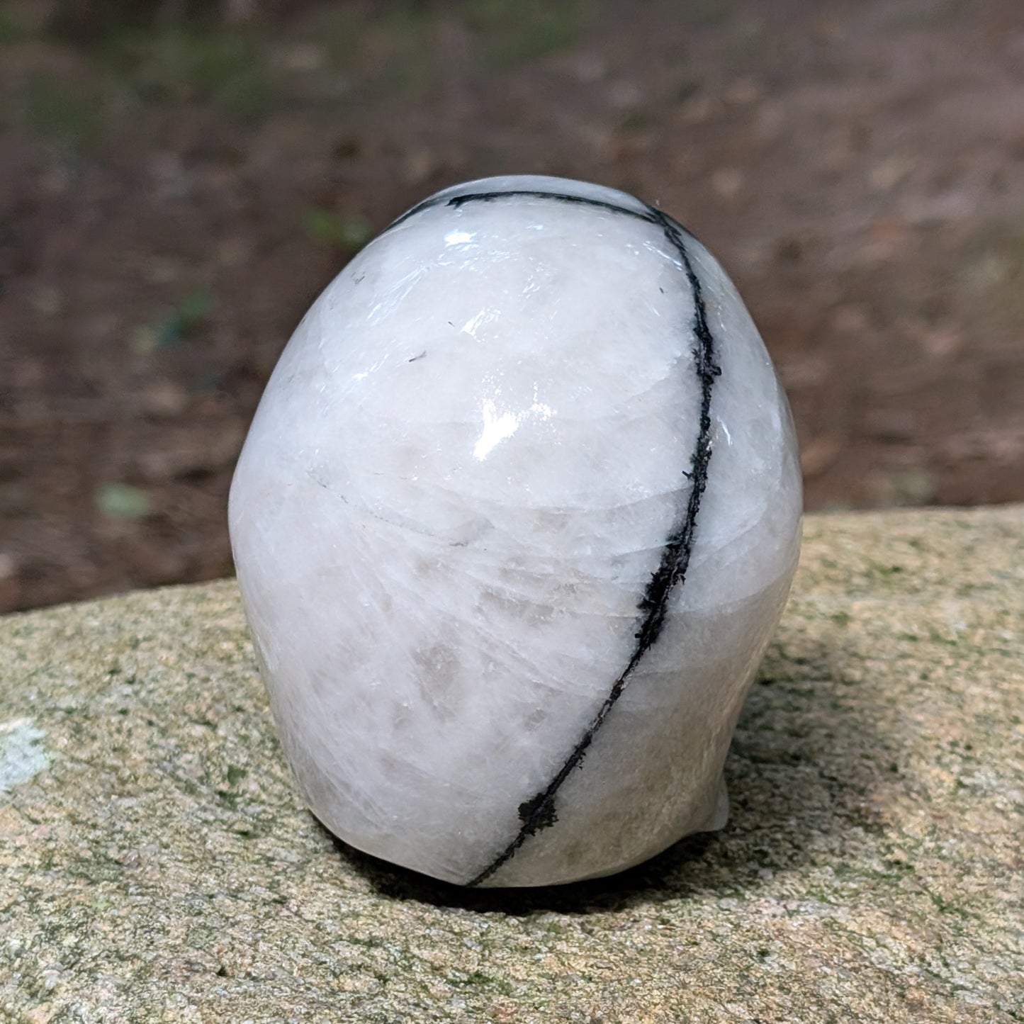 Kristallschädel "Lichtwächter" aus Turmalin-Quarz mit schwarzen Nadel-Einschlüssen.