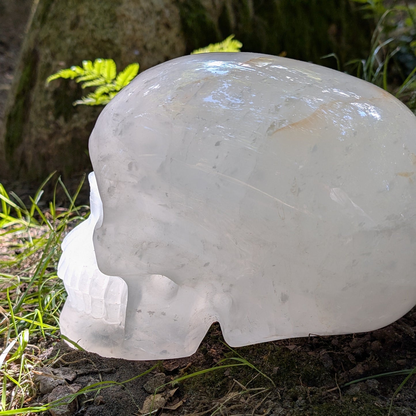 Kristallschädel "Titan der Klarheit" aus milchig-weißem Bergkristall.