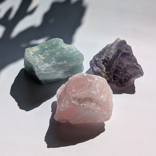 Kristallset Harmonie Zuhause | Fluorit, Amazonit, Rosenquarz
