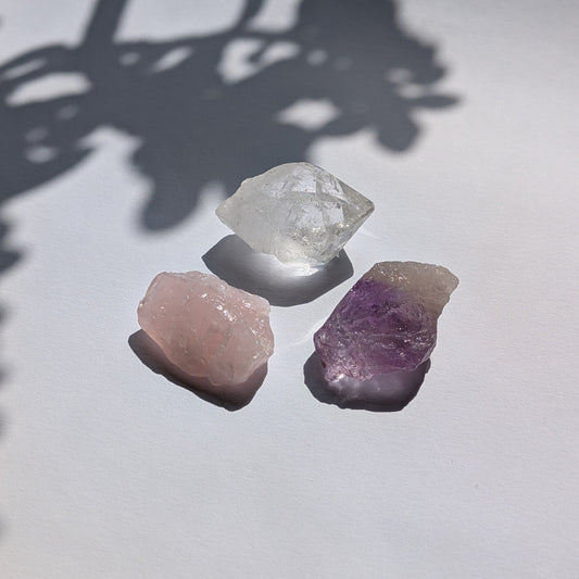 Kristallset Liebe & Beziehungen | Rosenquarz, Amethyst, Bergkristall