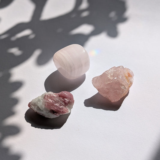 Kristallset Selbstliebe | Rosenquarz, Selenit, Rubin