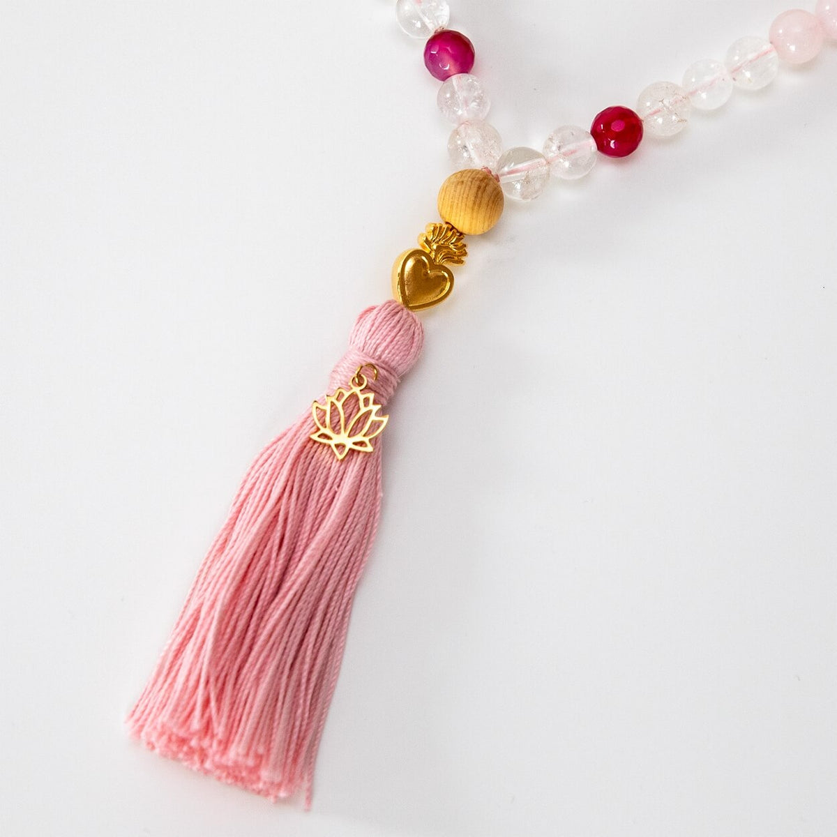Mala-Kette True Love | Rosenquarz, Mondstein & Angelit, 108 Perlen