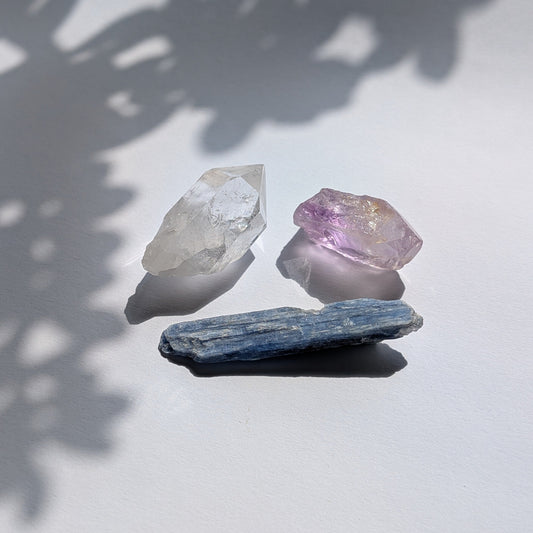 Meditationskristall Set | Amethyst, Bergkristall, Kyanit