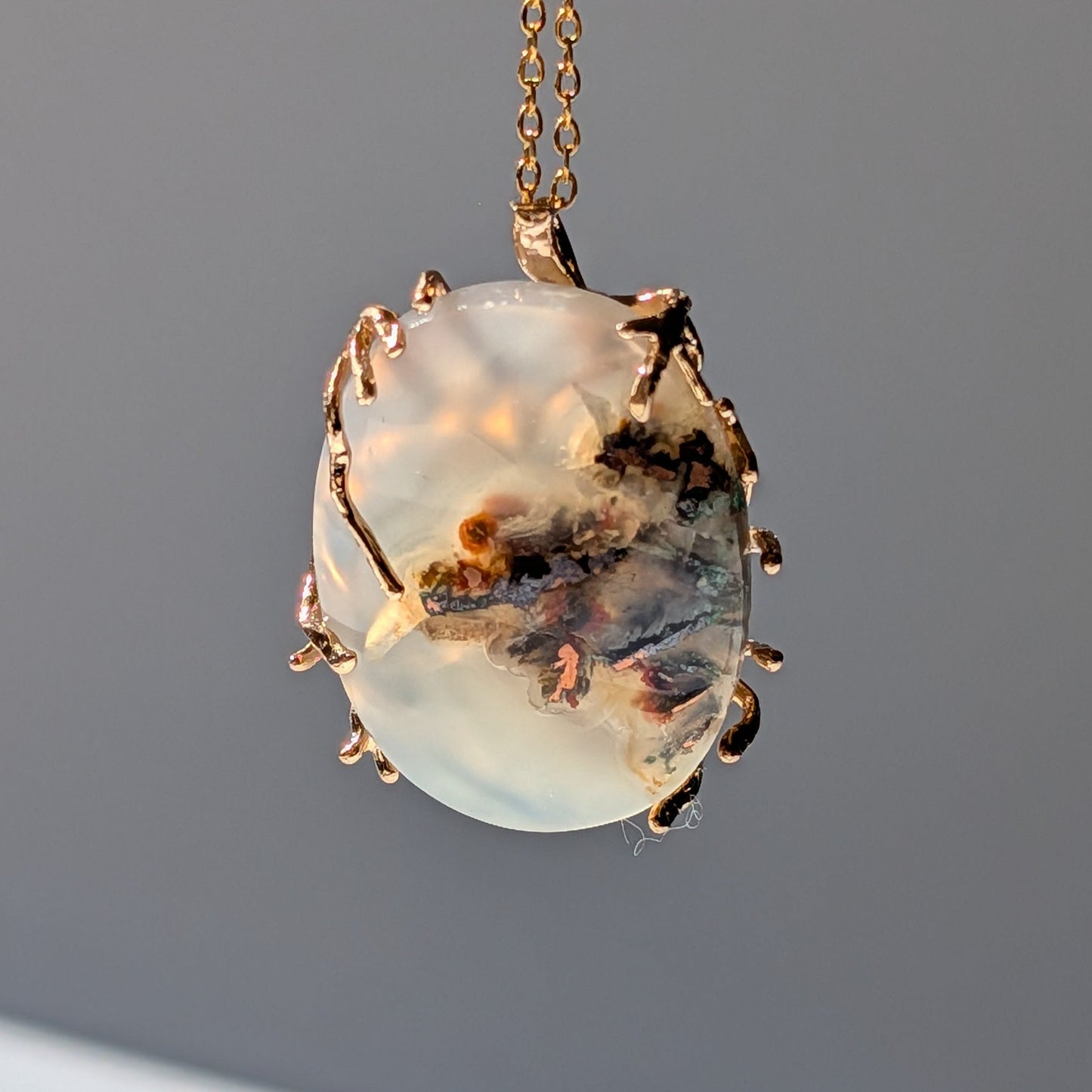 Prana Tropfen Halskette | Goldene Wurzelfassung | Unikat