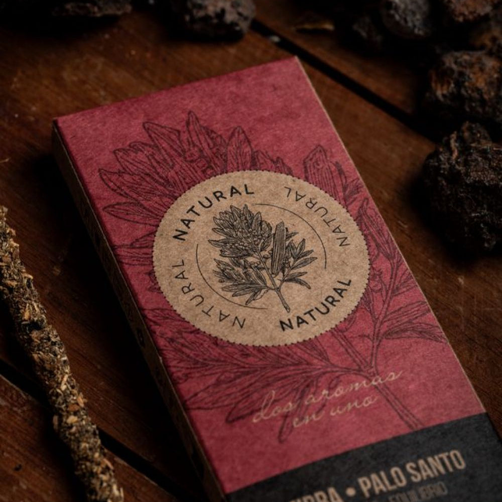 Sagrada Madre Natural Räucherstäbchen Myrrhe Palo Santo Verpackung Schutz Balance Temple of Desire