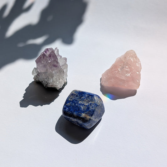 Schlafkristall Set | Rosenquarz, Amethyst, Lapislazuli