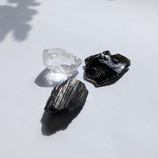 Schutzkristall Set | Turmalin, Obsidian & Bergkristall