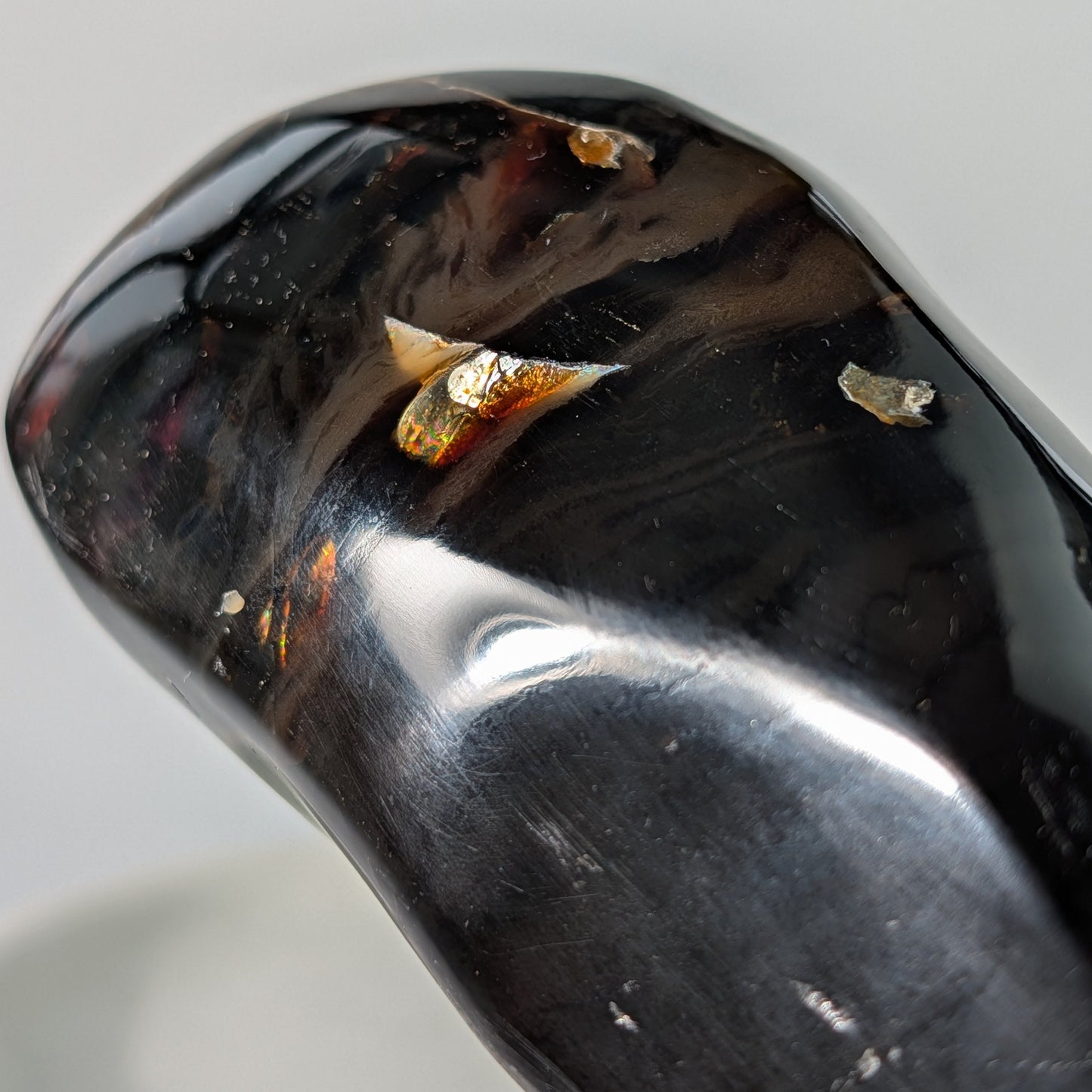 Schwarzer Edelstein Bermuda Dreieck 356g Goldene Einschlüsse Poliert Unikat Temple of Desire