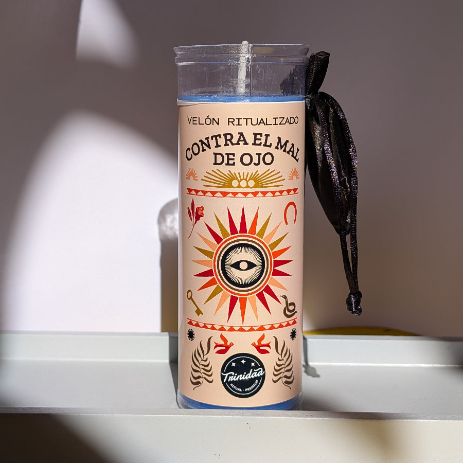Trinidad Ritualkerze gegen den Boesen Blick in schuetzender Kunststoffhuelle.