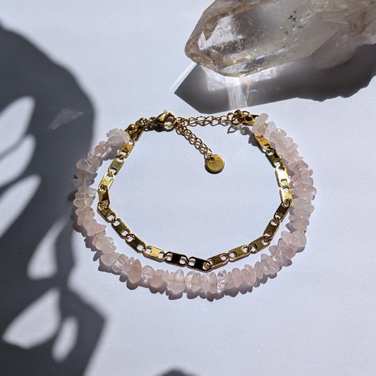 Waikiki Doppellagiges Armband | Rosenquarz | Liebe