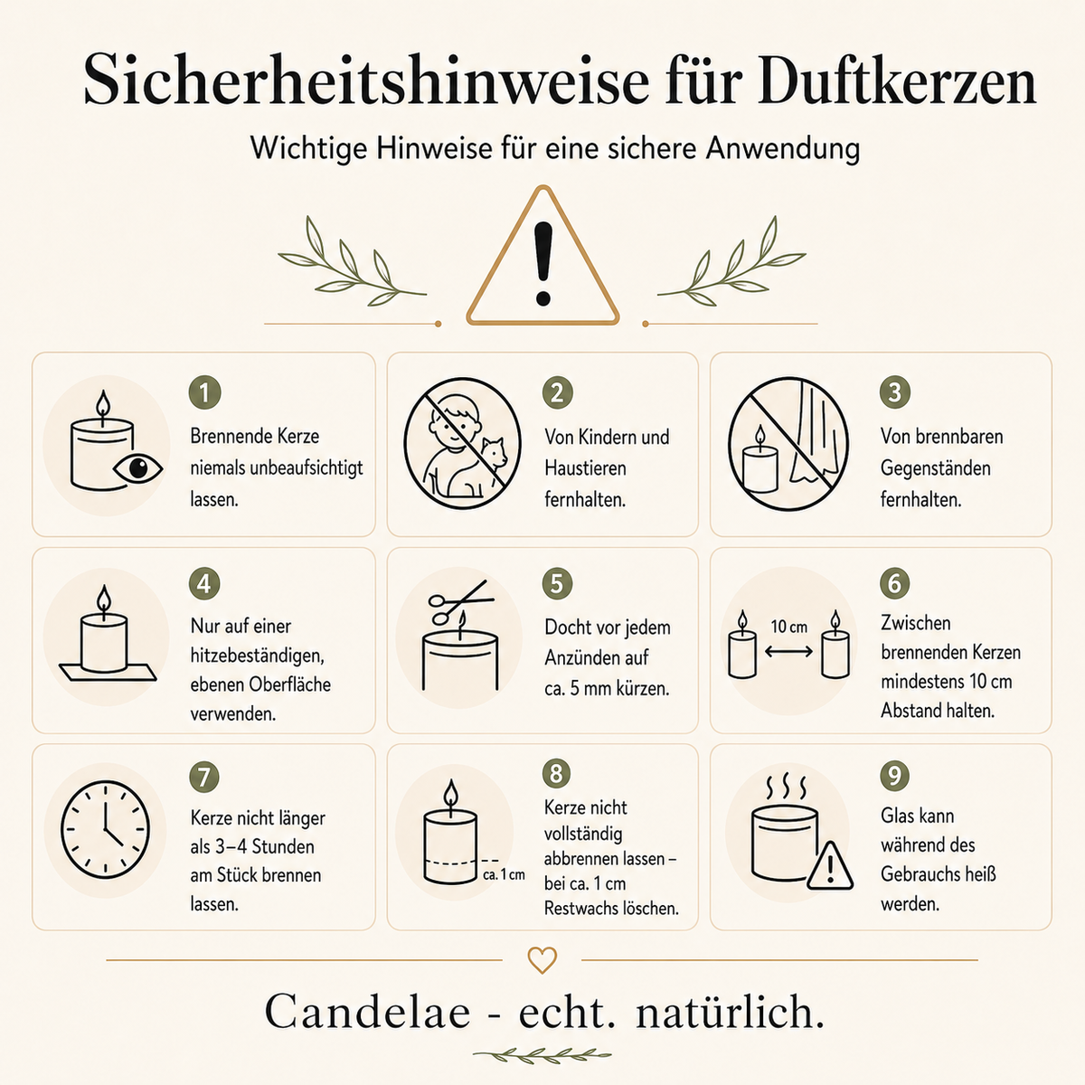 Sicherheitshinweise für Candelae Duftkerzen aus Sojawachs
