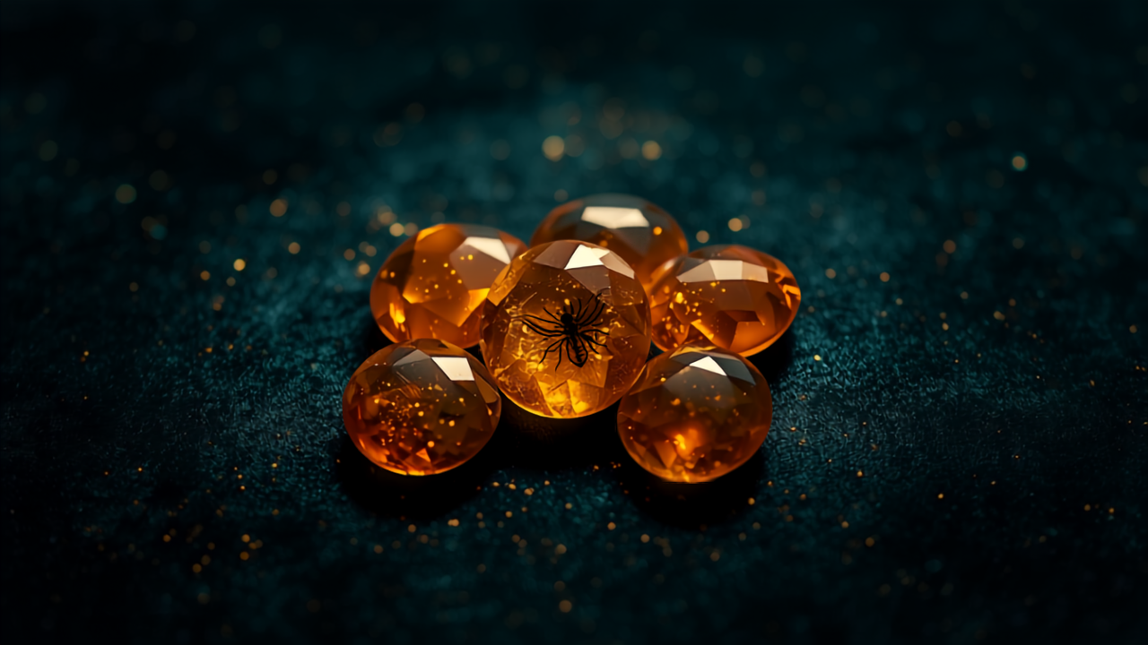 Echter Bernstein erkennen: goldene Bernsteine mit Insekteneinschluss auf dunklem Samt