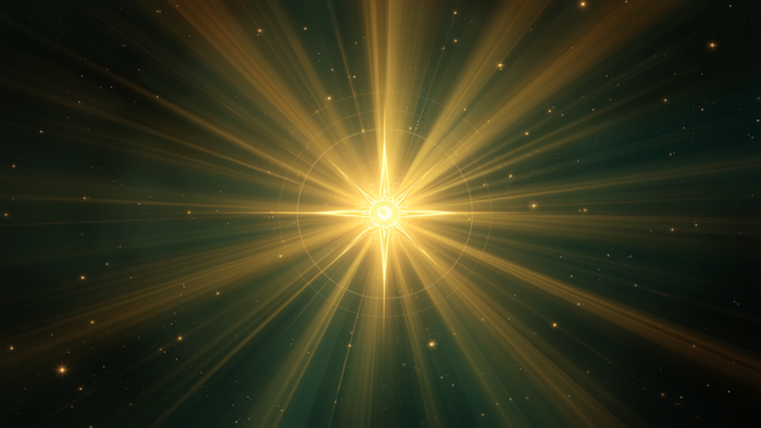 Engelszahl 2111: goldene Lichtstrahlen bündeln sich im Kosmos