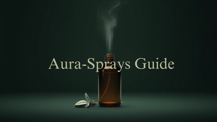 Aura-Sprays Guide – Titelbild mit Aura-Spray-Flasche in dunklem Grün