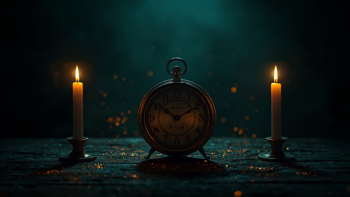 Spiegelstunde 18:18 – glühende Uhr mit Kerzenlicht, Zwillingsflammen-Symbolik