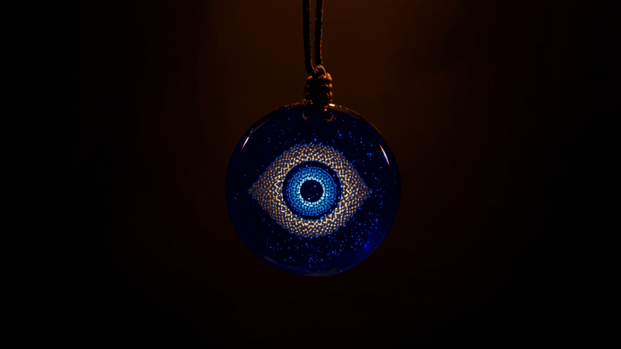Blaues Nazar-Amulett im Kerzenlicht – Schutzritual gegen den bösen Blick