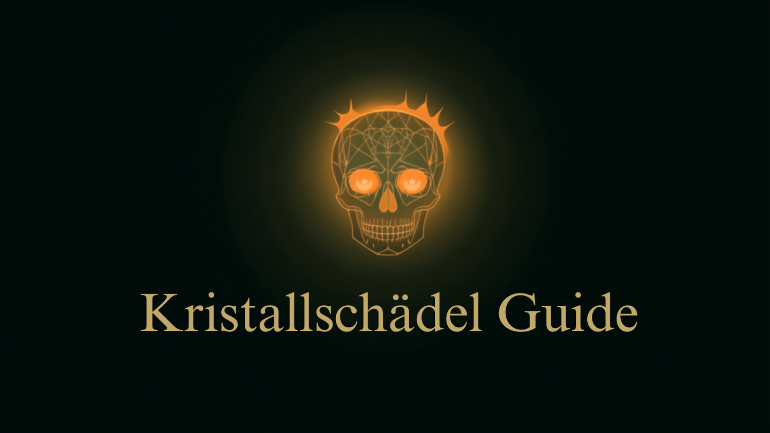 Kristallschädel Guide – dunkelgrünes Titelbild mit leuchtendem Kristallschädel