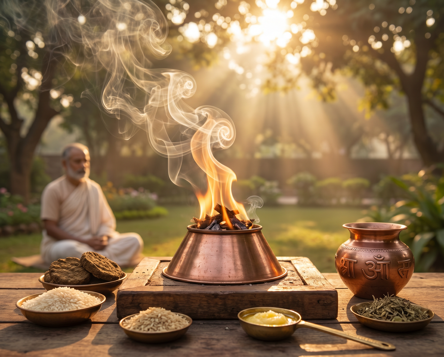Agni Hotra Feuerritual Anleitung – Kupferpyramide mit heiligem Feuer bei Sonnenaufgang