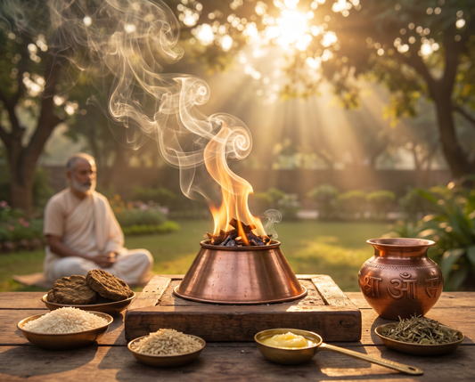 Agni Hotra Feuerritual Anleitung – Kupferpyramide mit heiligem Feuer bei Sonnenaufgang