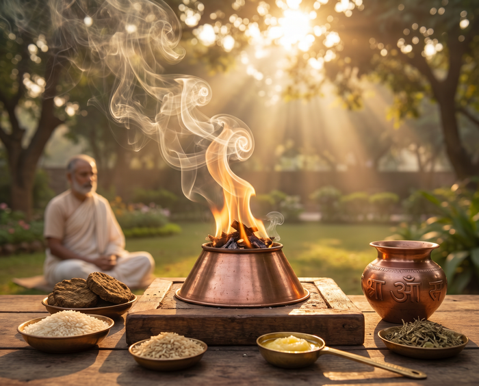 Agni Hotra Feuerritual Anleitung – Kupferpyramide mit heiligem Feuer bei Sonnenaufgang