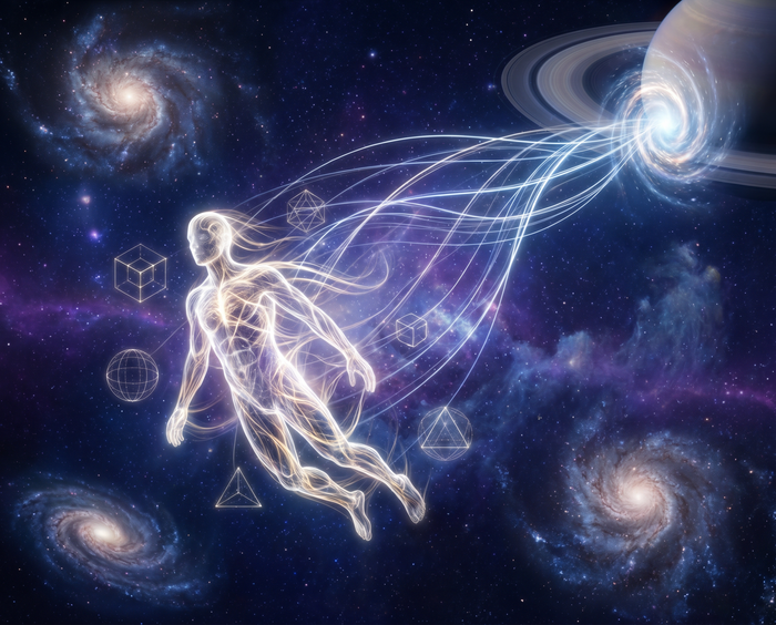 Astralreisen Bedeutung – Leuchtende Seele reist durch Galaxien und Dimensionen
