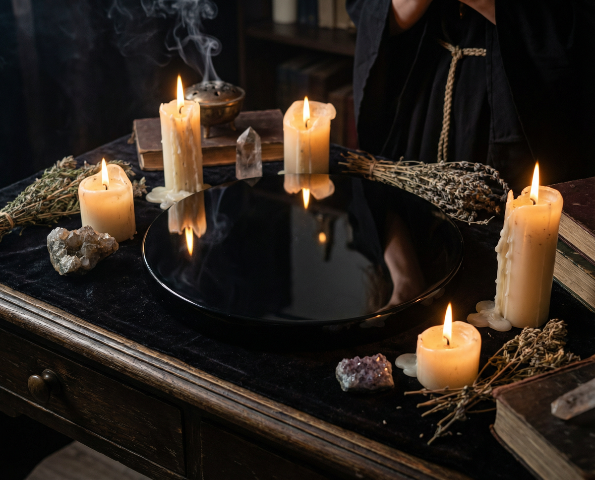 Schwarzer Obsidian Spiegel: Scrying & Divination