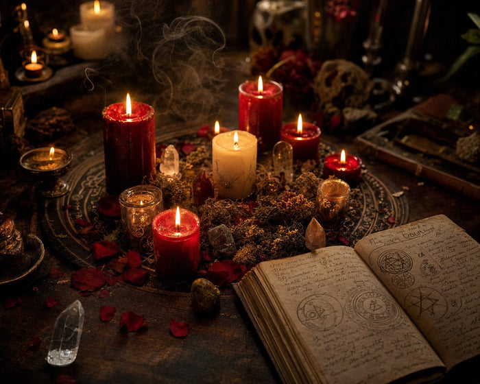 Kerzenmagie Anleitung: Rituale für Liebe, Glück und Erfolg mit brennenden Kerzen auf einem Altar