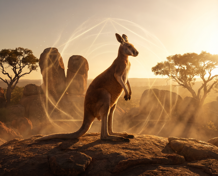 Krafttier Känguru spirituelle Bedeutung – Majestätisches Känguru im Sonnenuntergang