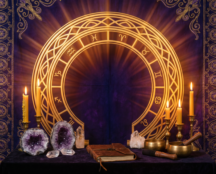 Portaltage 26 – Goldenes spirituelles Portal mit Kristallen und Kerzen