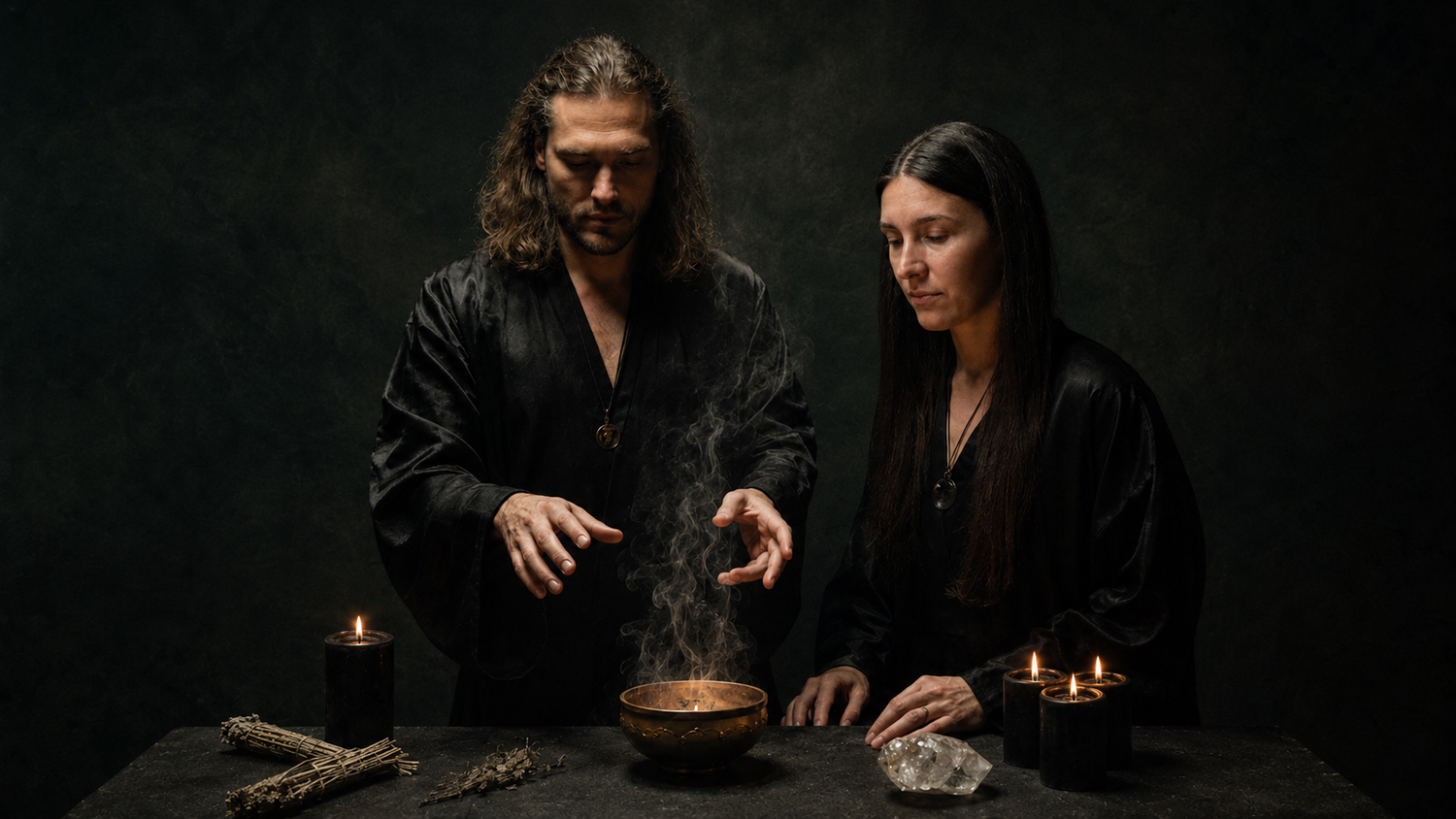 Julia und Leif Daniel Schmidt, die Gründer von Temple of Desire, an ihrem Altar