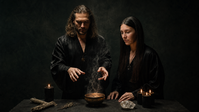 Julia und Leif Daniel Schmidt, die Gründer von Temple of Desire, an ihrem Altar
