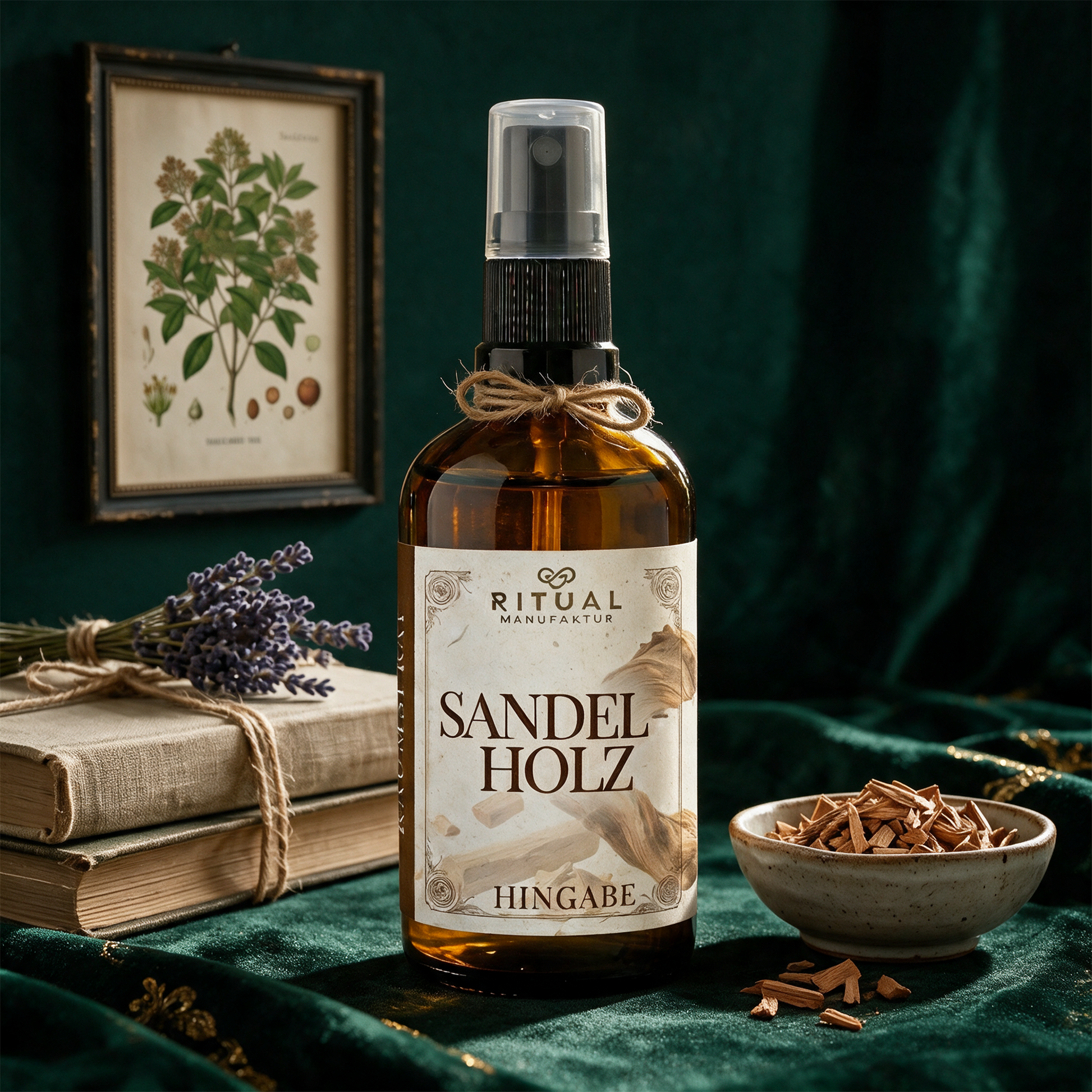 Sandelholz Spray | Rauchfreies Aura-Spray fÃ¼r Entspannung & Meditation â€“ Anwendung vor tiefem SmaragdgrÃ¼n