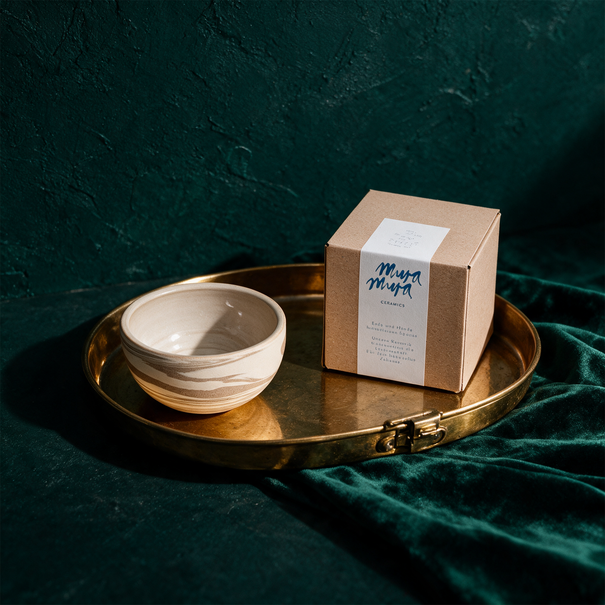 KUMO Cappuccino Tasse Mixed Clay – alternative Produktansicht vor tiefem Smaragdgrün